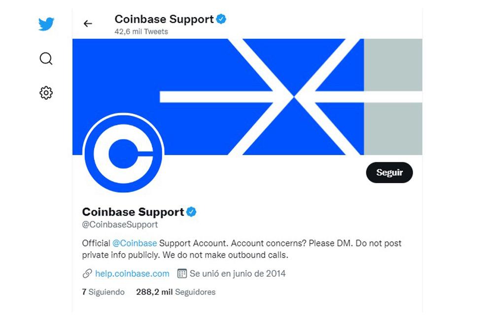 Twitter account Coinbase support